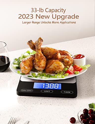 Food Scale 33lb Digital Kitchen Scale for Food Ounces Grams Rechargeable 303 Stainless Steel
