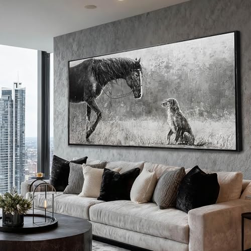 Green Canvas Wall Art for Living Room Flowers Grey Abstract Wall Decor White Horse Pictures Gold Leaves Artwork Arts for Hotel Office