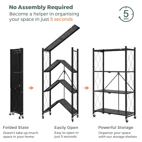 4 Tier Foldable Storage Shelves with Wheels