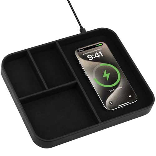 Faux Leather Valet Tray With Built in 2 In 1 Wireless Charging Compitable With iPhone