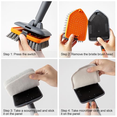 Tub Tile Scrubber Brush with 2 Different Function Cleaning Pads and 52" Extendable Long Handle