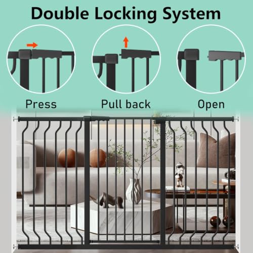 Black 40.55" Extra Tall Wide Baby Gate Pressure Mounted Walk Through Child Kids Safety Toddler Tension Pet Dog Gates with Extension for Doorways Kitchen