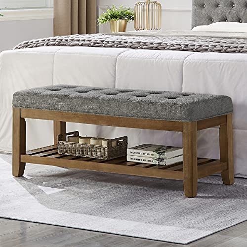 Large Rectangular Upholstered Tufted Linen Ottoman Bench