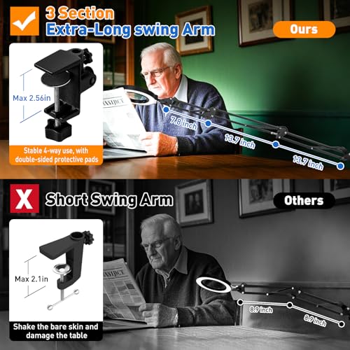 Ultra Long Swing Arm 12X 30X Magnifying Glass with Light