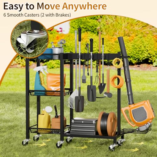 Broom Holder with Cleaning Supplies Organizer & Large Capacity