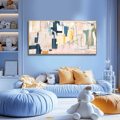 Large Wall Art for Living Room Pink Wall Decor White Flowers Artwork Canvas Poster Pictures Black Arts Abstract Gold Paintings for Girls Women Room Office