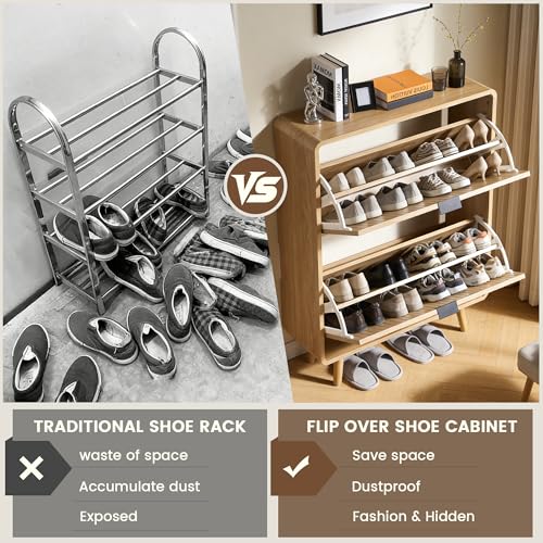 47" Fluted Large Shoe Cabinet with 4 Flip Drawers