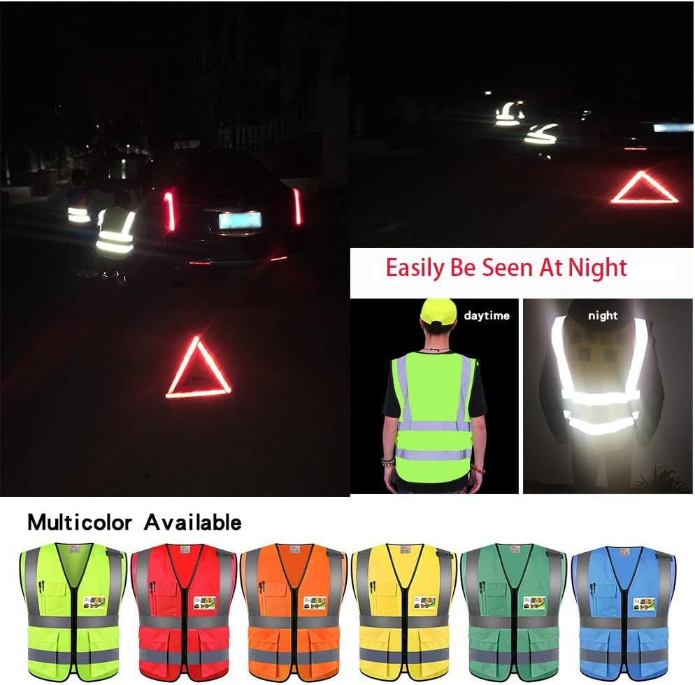 High Visibility Reflective Mesh Safety Vest with Pockets 10 Pack Bulk