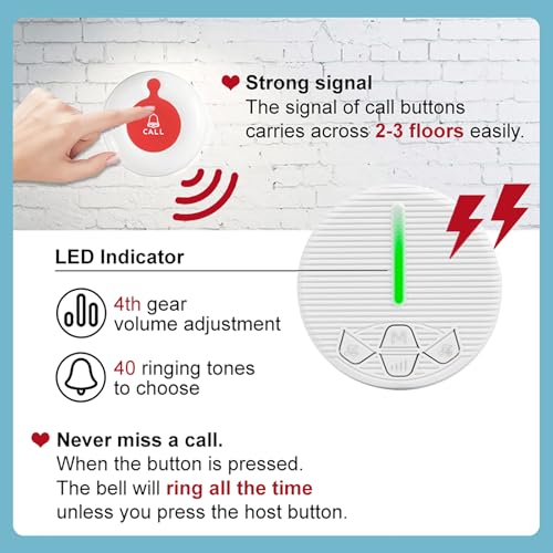 Alert Button for Seniors at Home Call Button Elderly Caregiver Pager Call Button Alert Panic Button Elder Alert System Emergency Long