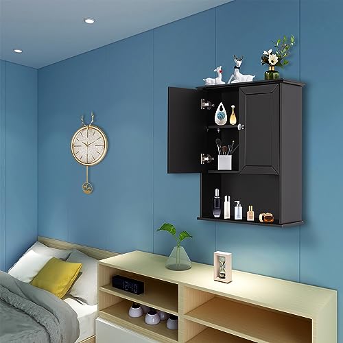 Bathroom Wall Cabinet Wooden Medicine Cabinet Buffering Hinge MDF Material Storage Organizer and Adjustable Shelves Cupboard Storage Cabinet with Large Space