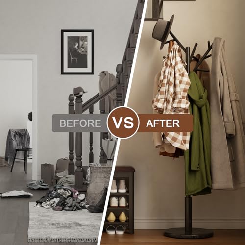Coat Rack Solid Wood Coat Rack Freestanding with 12 Hooks