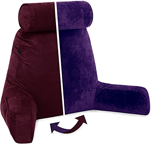 Adult Reading Sit Up Bed Rest Pillow for Bed with Arms & Neck Roll on Bungee Cord