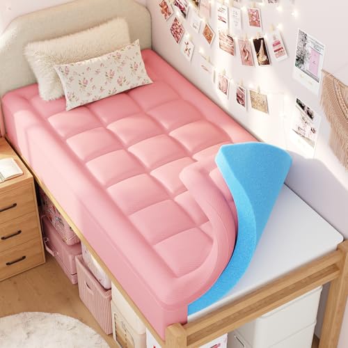 3 Inch Dual Layer Memory Foam Mattress Topper Pink