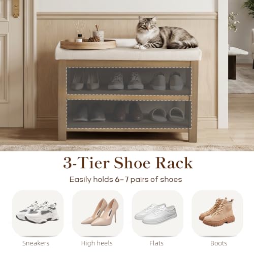 Shoe Rack Bench with Leather Cushion