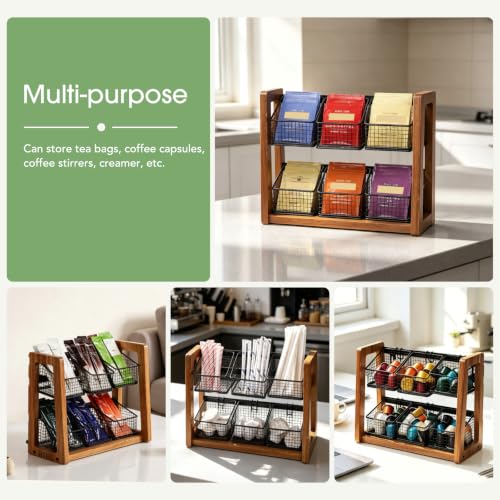 Tea Bag Organizer with 6 Tea Baskets