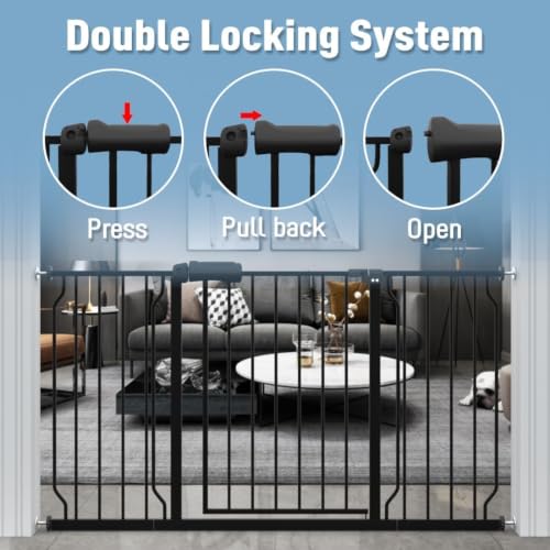 Extra Wide Pressure Mount Baby Gate Auto Close Metal Child Dog Pet Safety Gates with Walk Through for Stairs