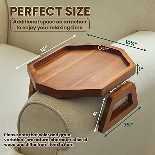 Octagonal Acacia Sofa Arm Tray