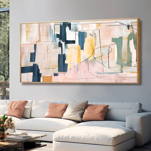 Large Wall Art for Living Room Pink Wall Decor White Flowers Artwork Canvas Poster Pictures Black Arts Abstract Gold Paintings for Girls Women Room Office