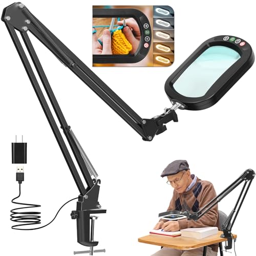 Large Magnifying Glass with Light and Clamp