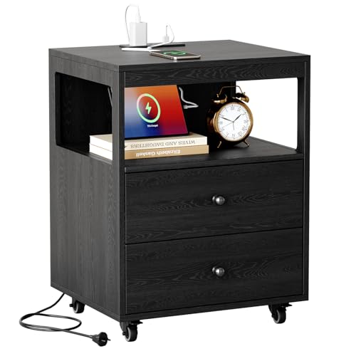 Bedroom Nightstand with Charging Station