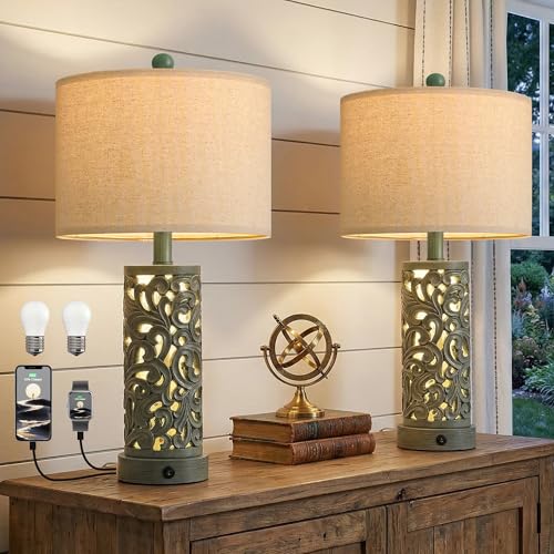 Bedside Table Lamps Set of 2 with Night Light & Top Light