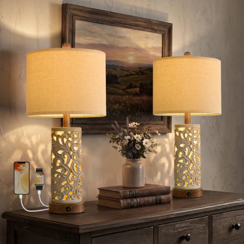 Bedside Table Lamps Set of 2 with Night Light & Top Light