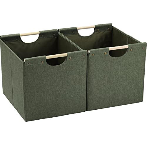 Large Collapsible Storage Bins with Wooden Handles