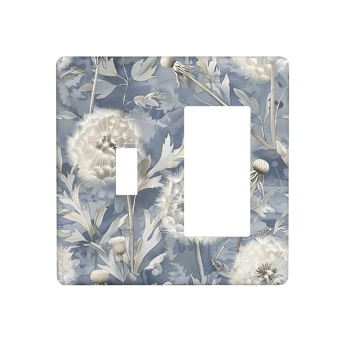 Blue Dandelion Vintage Floral Boho Flower Light Switch Cover Plate 1 Gang No Device Blank Electrical Wall Plates Faceplate Decorative Switch Plate Covers for Bedroom Living Room Home Decor