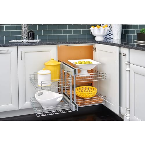 Chrome Two Tier Wire Bottom Optimizer for Blind Corner Cabinet Openings