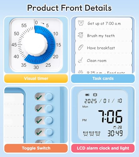 3-in-1 Visual Timer & ADHD Tool for Kids Adults, ADHD Task Timer with Chore Chat Board Schedule, Homeschool