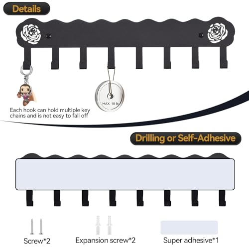 Key Holder Hooks Organizer Hanger Rack Wall Mounted with Screws and 8 Hooks