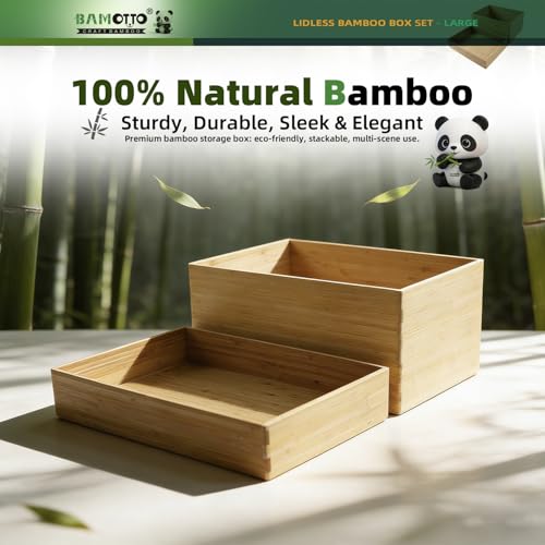 Bamboo Storage Box Stackable Lidded Organizer Bin