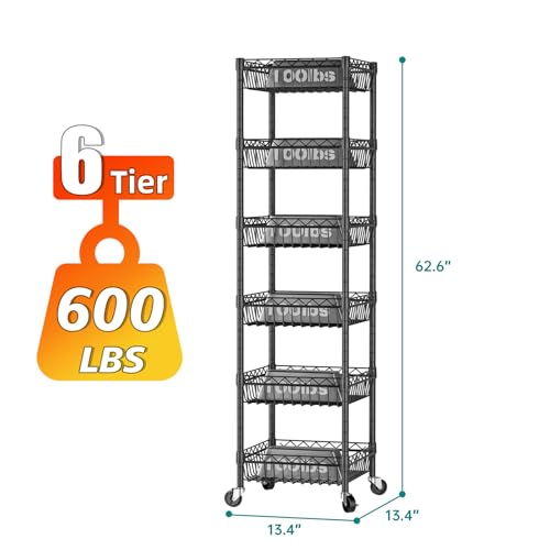 6 Tier Shelf Wire Shelving Adjustable Storage Shelves Basket Rack