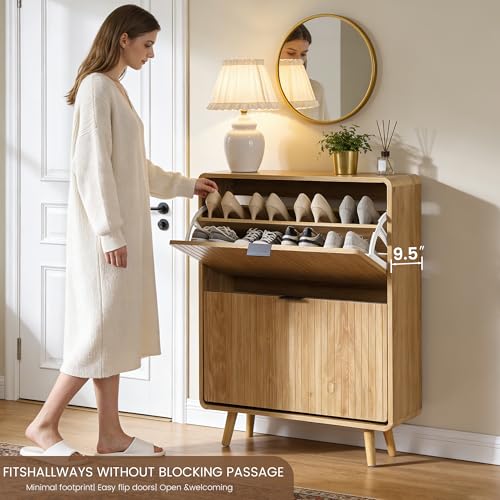 47" Fluted Large Shoe Cabinet with 4 Flip Drawers