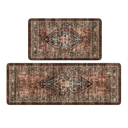 KIMDOE Boho Kitchen Rugs and Mats 2PCS Cushioned Anti Fatigue Kitchen Mat Non