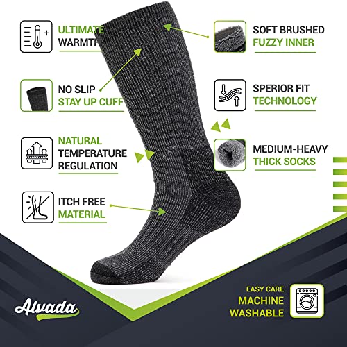 Mens Merino Wool Crew Socks Thermal and Warm Socks for Winter Work Hiking Running 3 Pairs