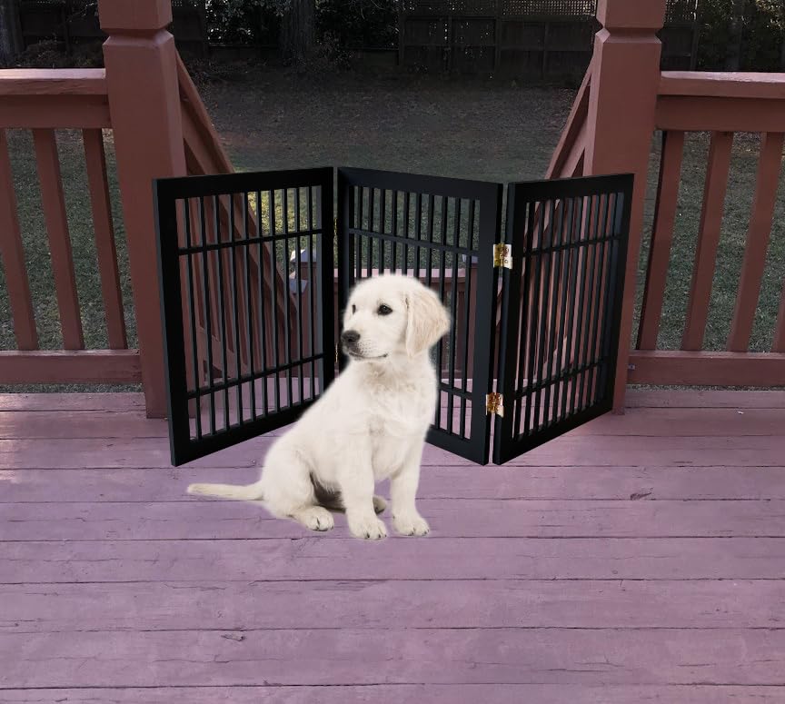 Pet Dog Gate Strong and Durable Freestanding Folding Acacia Hardwood Portable Wooden Fence Indoors or Outdoors by Urnporium