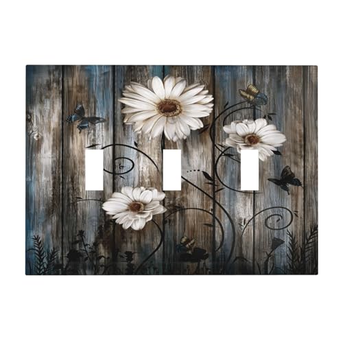 Blue Dandelion Vintage Floral Boho Flower Light Switch Cover Plate 1 Gang No Device Blank Electrical Wall Plates Faceplate Decorative Switch Plate Covers for Bedroom Living Room Home Decor