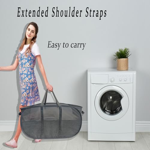 100L Extra Large Mesh Pop Up Laundry Hamper with Lid and Handles