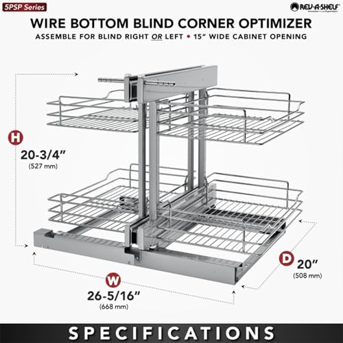 Chrome Two Tier Wire Bottom Optimizer for Blind Corner Cabinet Openings