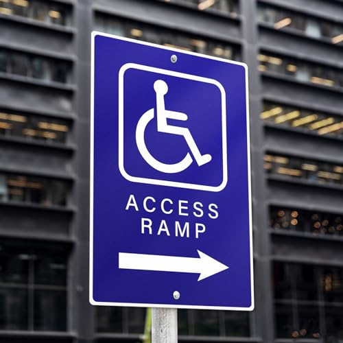 Handicap Access Ramp Sign 8 × 12 Inch Aluminum Waterproof Right Arrow Direction Signage Reflective ADA Accessibility Symbol Wheelchair Signs