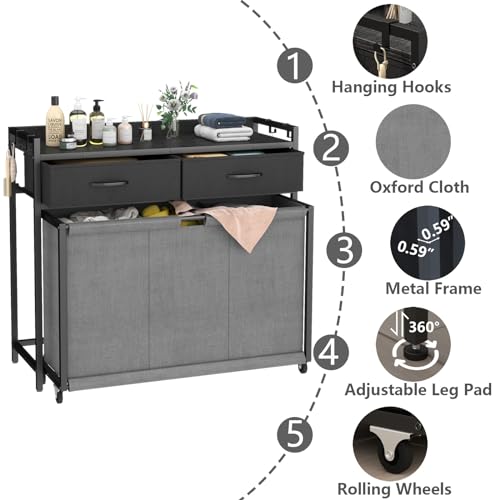 Laundry Hamper Laundry Basket with 3 Section Pull