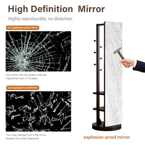 Full Length Mirror Coat Rack Solid Wood Floor Mirror 66"x12" Full Length Mirror with Stand Long Mirrors for Bedroom