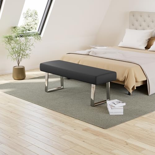 45.3" Upholstered PU Leather Bedroom Bench Footstool with Metal Legs