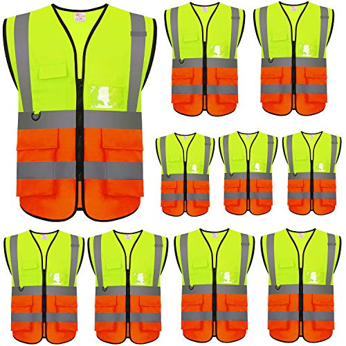High Visibility Reflective Safety Vest with Multi Pockets 10 Pack Bulk