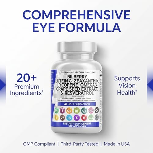 Clean Nutra Eye Vitamins with Bilberry Lutein and Zeaxanthin Supplements Lycopene 40mg Resveratrol Grape Seed Astaxanthin for Eyes