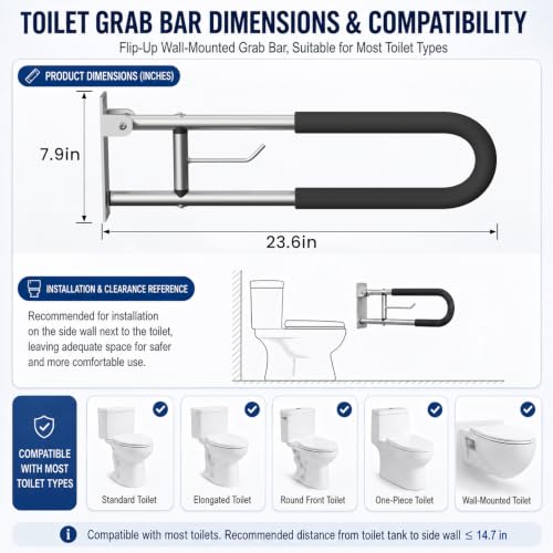 Foldable Toilet Grab Bar with Paper Holder