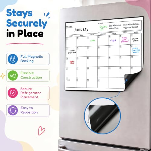 Cinch Magnetic Dry Erase Fridge Calendar and Whiteboard