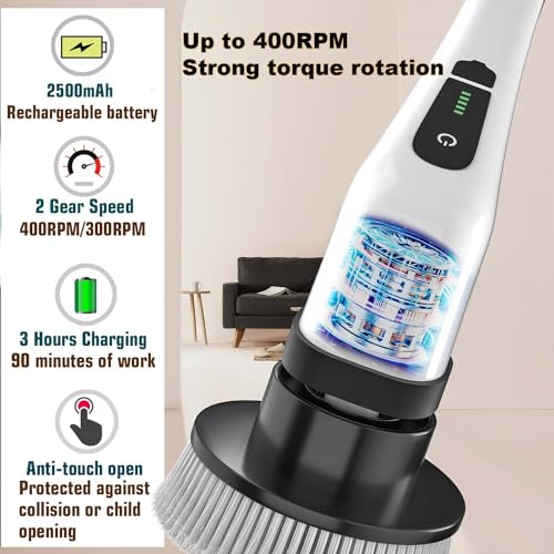 Electric Spin Scrubber Rechargeable and 8 in 1Cordless Cleaning Brush with Replaceable Brush Heads
