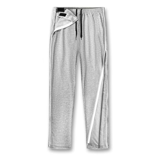 Unisex Tearaway Pants with 2 Side Zippers Snaps for Post Surgery Men Cotton Rip Off Breakaway Pant for Hip Replacement
